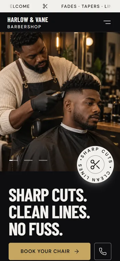 Barber demo, desktop view